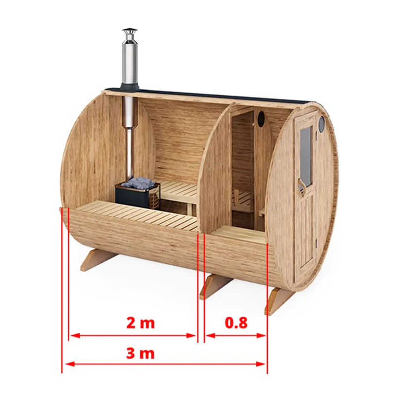 3m Badstutønne Ø 200 cm for 4 Pers. med omkledningsrom