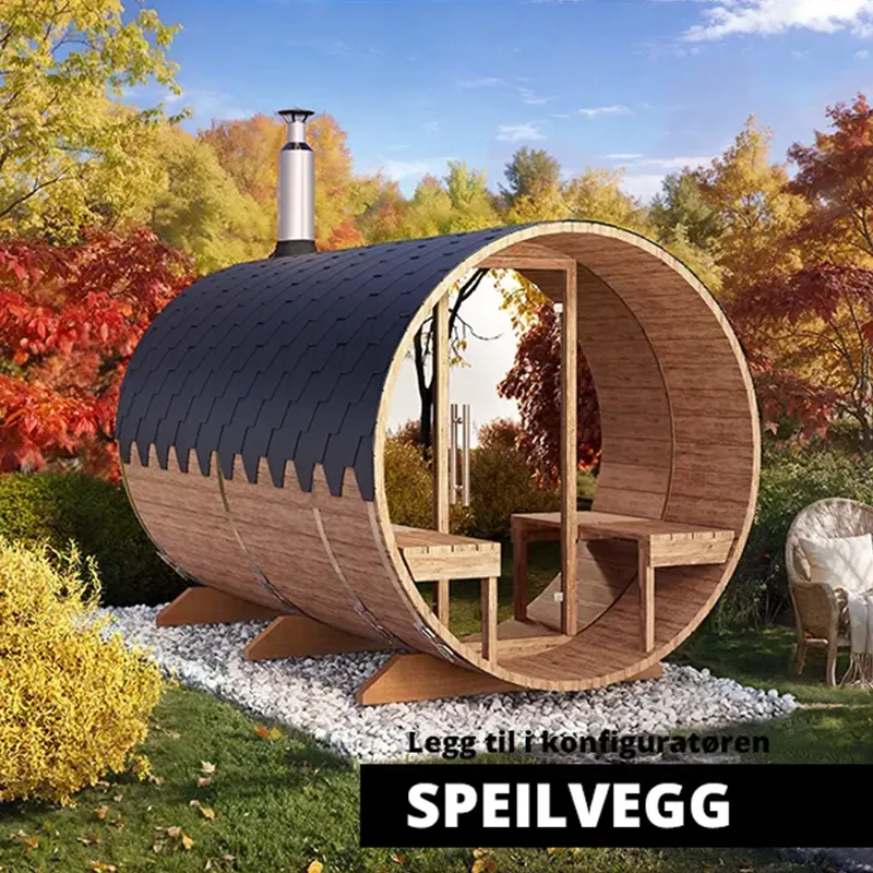 3.6m Ø 220 cm Badstutønne for 6 Pers. med utvendige sitteplasser 